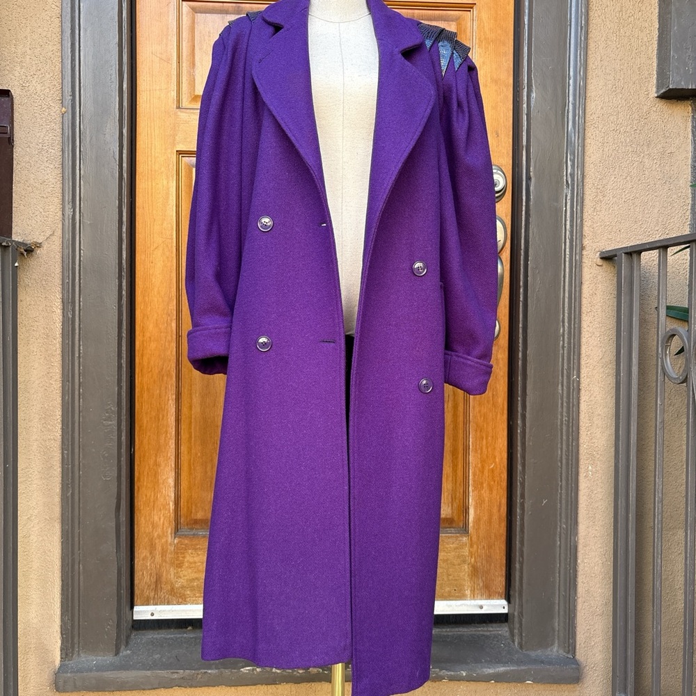 Vintage 80s Purple Wool Snakeskin Trench Coat - sz Large